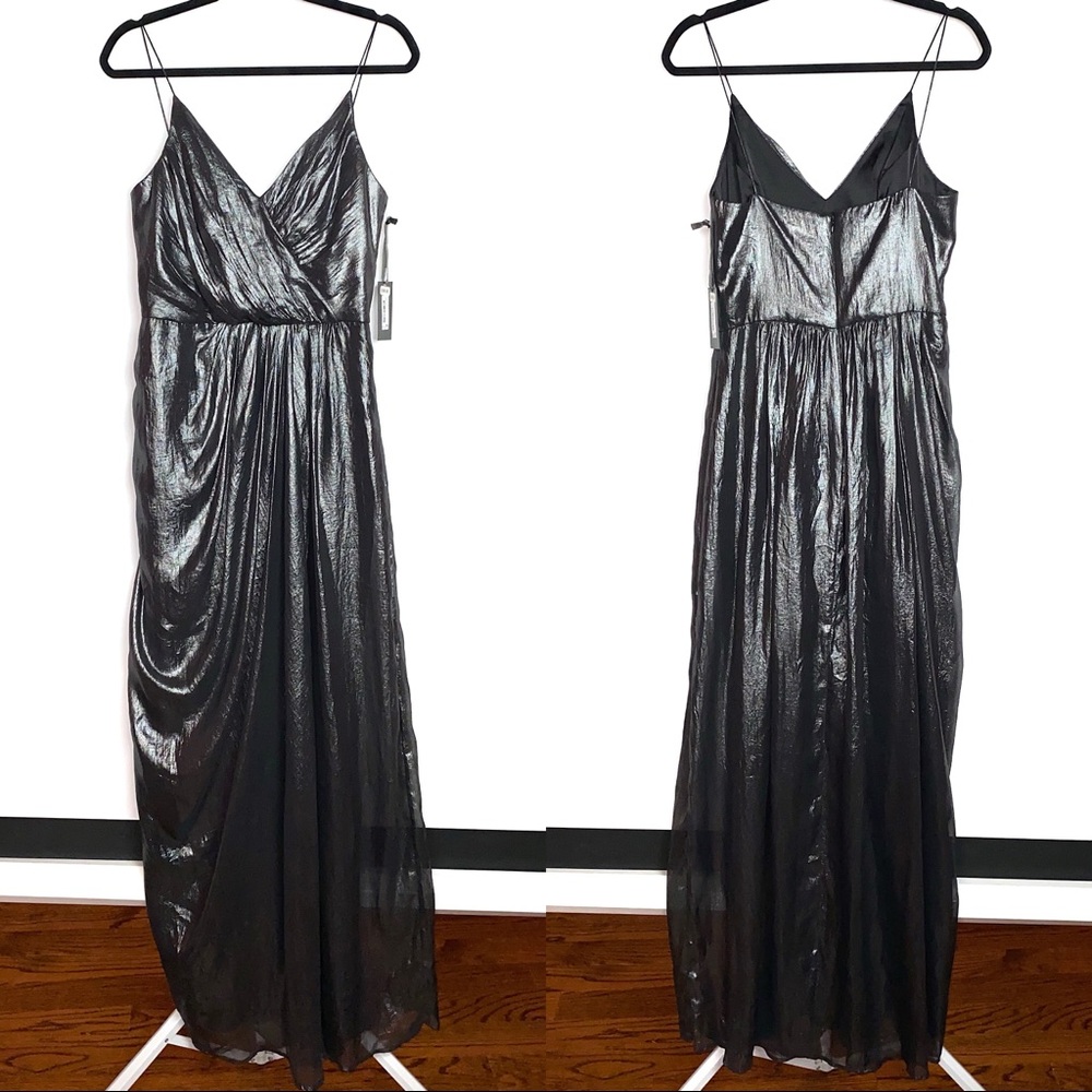 NEW Vera Wang Metallic Black Silver Evening Chiffon Dress $368 - Picture 2 of 8